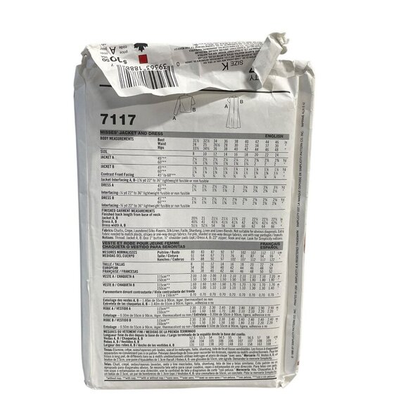 Simplicity 7117 Misses Jacket & Dress Sewing Pattern Sizes 8-12 - Picture 2 of 2